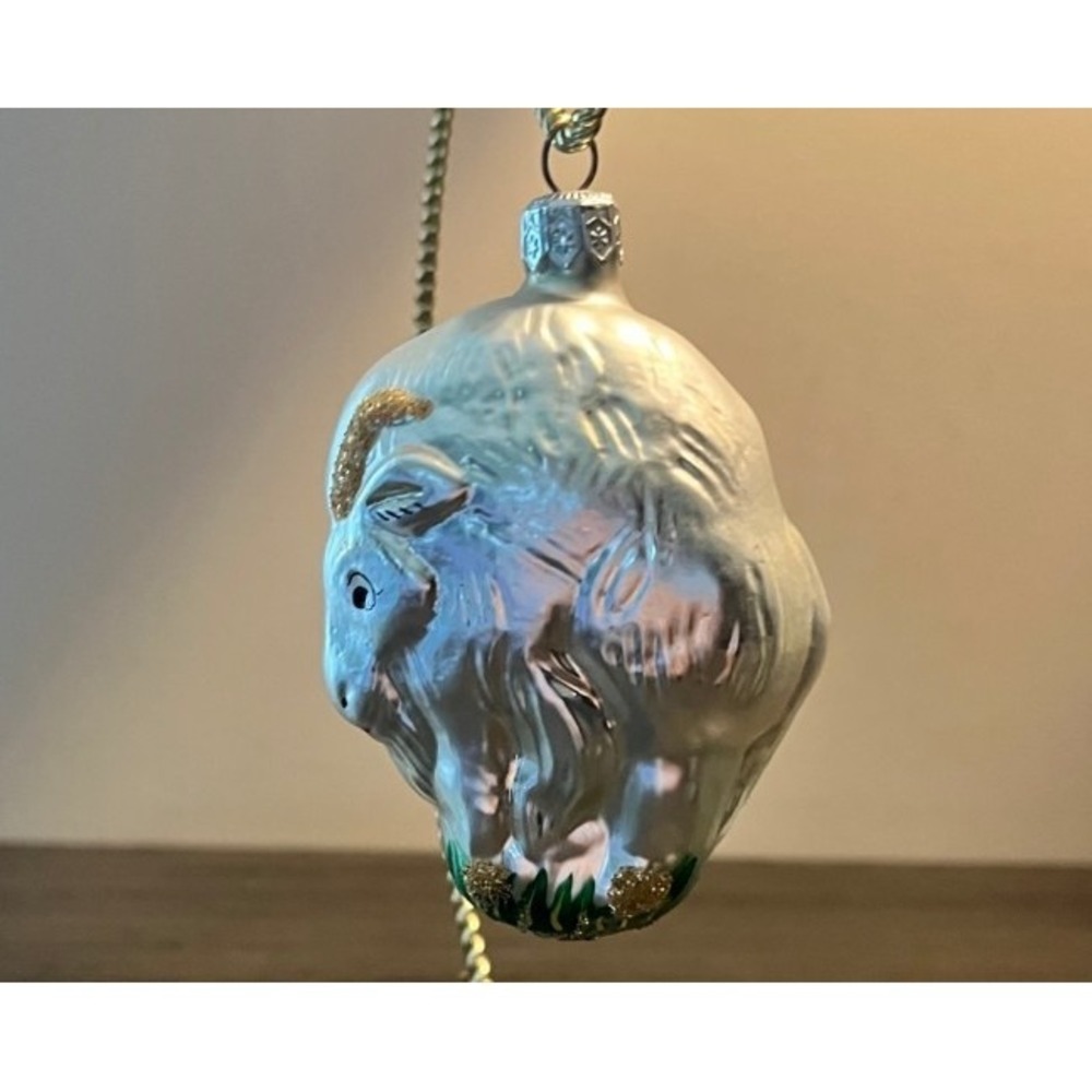 Vintage West Germany Hand Blown Glass Goat Christmas Ornament White Billy Goat